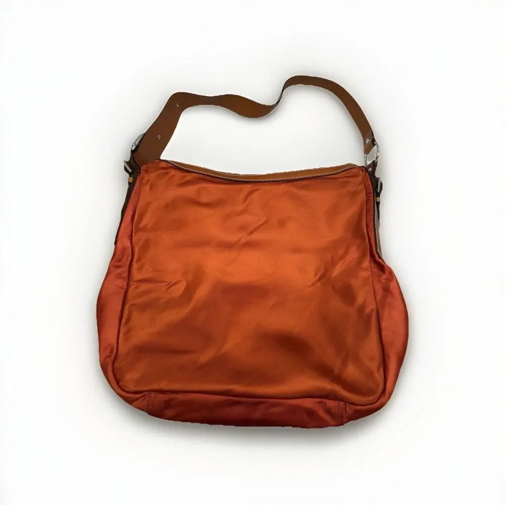 Ralph Lauren equestrian Burnt Orange Purse Hobo Leather Strap Silver Hardware